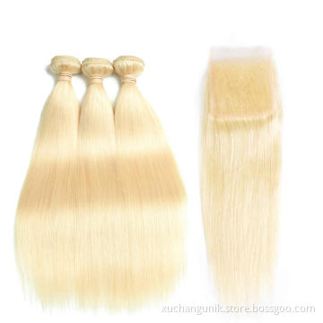 Wholesale 613 Cuticle Aligned Virgin Hair,Russian Blonde Virgin Human Hair Bundles With Closure Free Sample Human Hair Extension